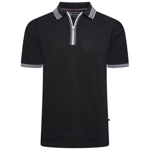 KAM Textured Zip Up Polo Black